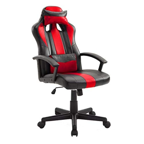 Happy Garden Gamer Sessel schwarz und rot Crash, Gaming Stuhl, ergonomischer Bürostuhl mit Lendenwirbelstütze und Kopfstütze, drehbar, höhenverstellbar und neigbare Rückenlehne