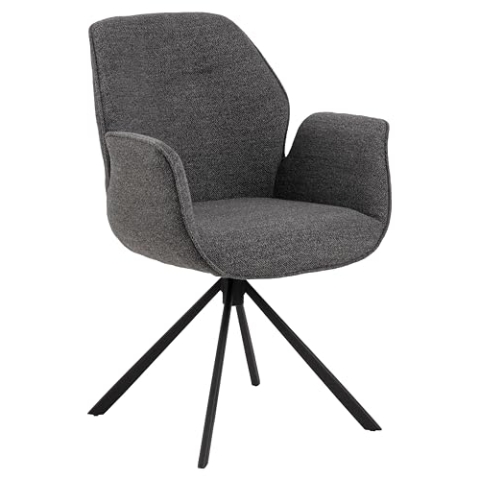 AC Design Furniture Aurelia Esszimmerstuhl mit Armlehne, 1 Stück, Bezug in Anthrazit und Schwarzen Stahlbeinen mit Drehfunktion, Küchenstuhl, Esszimmermöbel, B: 60,5 x H: 91 x T: 58,5 cm