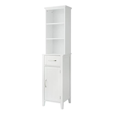 Teamson Home Holz Badezimmermöbel Hochschrank Freistehende Leinen Turmregale & Schublade Weiß EHF-F0006