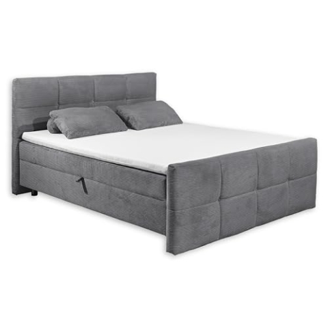 Stella Trading Tijuana 6 Boxbett 160x200 in Cord-Optik, Ash - Bequemes Doppelbett mit Bettkasten & Kaltschaum Topper - 162 x 112 x 225 cm (B/H/T)