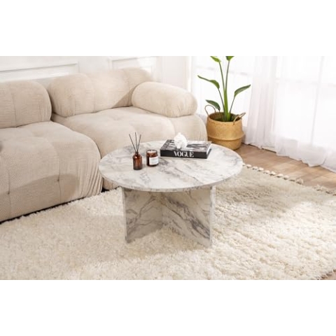 Modern Rustic Coffee Table, Freesia Marble, 80 x 80 x 45 | Made from 100% MDF, Thickness: 18 mm | Perfect for Modern Home Office & Study Spaces, Elegant and Functional Design