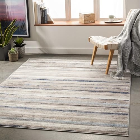 Livabliss Bruges Wohnzimmer Teppich modern – Abstrakt Design in Marmor Optik für Wohnzimmer 140x200 cm, Esszimmer, Schlafzimmer - Marmor Teppich groß, weicher Teppich Kurzflor Grau, Elfenbein und Blau