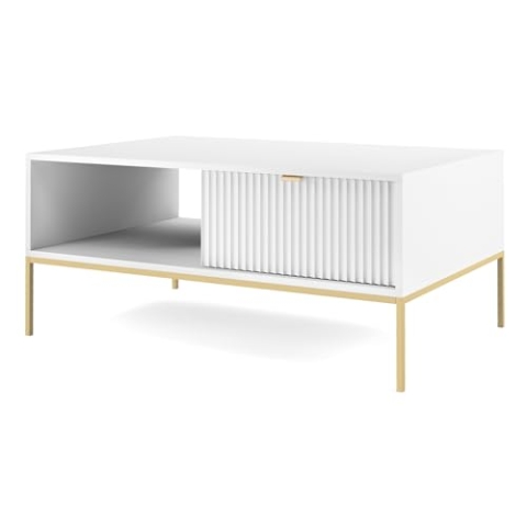 Selsey Vellore - Wohnzimmertisch Couchtisch mit Schublade, Weiß mit goldenem Metallgestell, 68 x 104 cm