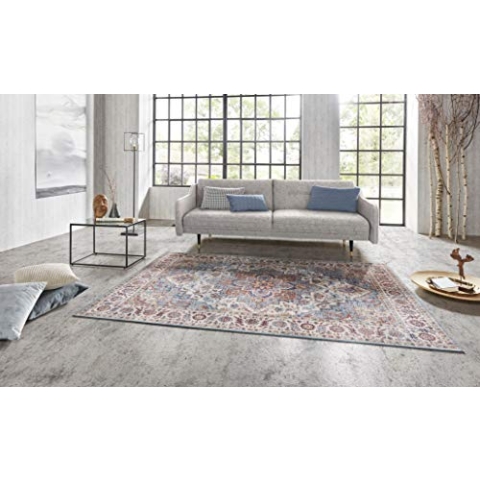 Nouristan Asmar Teppich – Wohnzimmerteppich Orient-Touch Detailiertes Muster Florales Kurflor Flachgewebe Teppich für Esszimmer, Wohnzimmer, Schlafzimmer – Blau, 120x160cm