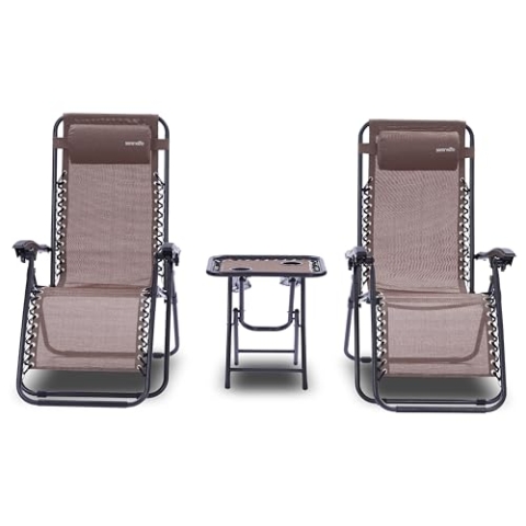 SereneLife Gartenliege Wetterfest, Sonnenliege Klappbar als Liege, Sonnenstuhl als Gartenbett, Loungesessel Verstellbar für Balkon, Garten, Sauna, Terrasse & Camping, Deckchair 2 Stück Braun