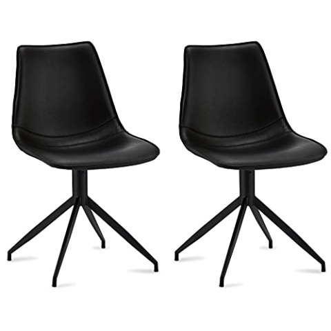 Isabel Esszimmerstühle 2er Set Schwarz – Drehstuhl, Kunstleder Schwarz, Skandinavisches Design, Metallgestell Schwarz, Modern & Gepolstert