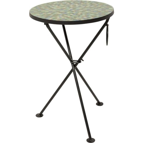 Kare Design Beistelltisch Clack Mosaic, Grün/Blau, 35cm Durchmesser, Couchtisch, Ablage, Glas Tischplatte, Stahlgestell, Rund