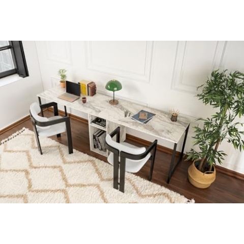 Contemporary and Practical Study Desk, Freesia, Black, 240 x 74 x 60 | 100% Melamine Coated Particle Board| Perfect for Modern Home Office & Study Spaces, Elegant and Functional Design