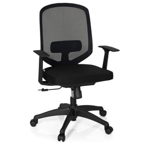 hjh OFFICE 657610 Profi Bürostuhl Delight Stoff Schwarz Drehstuhl ergonomisch, Lordosenstütze höhenverstellbar, Netzrücken