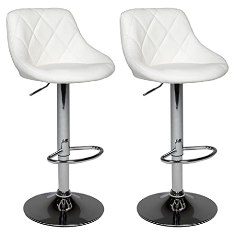 Happy Garden 2er Set Barhocker weiß Jasper. Küchenstuhl in modernem Design mit höhenverstellbarem Sitz, 360° drehbar und Fußstütze. Hocker mit weißer Rückenlehne.
