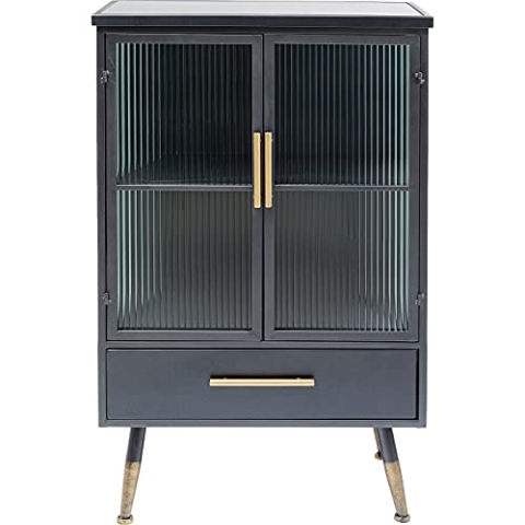 Kare Design Kommode La Gomera Schwarz/Gold, 2 Türen 1 Schublade, Schrank, Vitrine, Stauraum, für Wohnzimmer, Küche, Glastüren, Vitrinen Schrank, Highboard, 105x65cm
