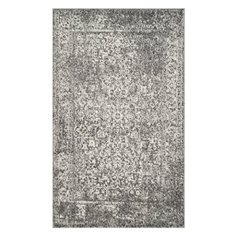 SAFAVIEH Übergangs Teppich für Wohnzimmer, Esszimmer, Schlafzimmer - Evoke Collection, Kurzer Flor, Grau und Elfenbein, 91 X 152 cm