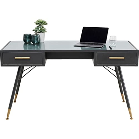 Kare Design Schreibtisch La Gomera, Schwarz, Industrial Style, Robust, Homeoffice, Arbeitszimmer, Wohnzimmer, Massivholz, Stahl, ESG, 73x140x60cm (H/B/T)