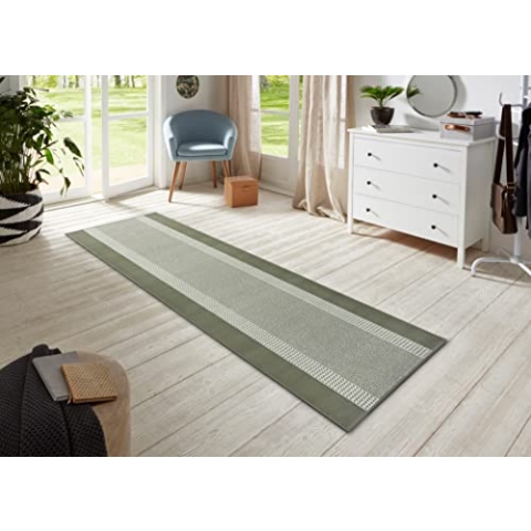 Hanse Home Teppich Läufer Band 80x200cm – Teppichläufer Weicher Kurzflor Teppich Modernes Design Läufer für Flur, Schlafzimmer, Kinderzimmer, Badezimmer, Wohnzimmer, Küche Dekoläufer – Grün