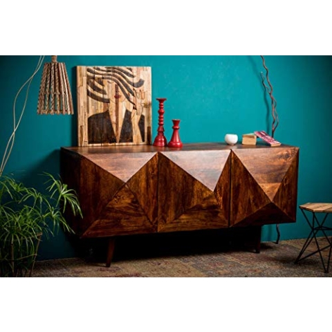 Native Home Sideboard 3D, modern, massiv, mit Türen, natürliches Mangoholz, Kommode, HxBxT 85 x 180 x 57 cm, Dunkelbraun