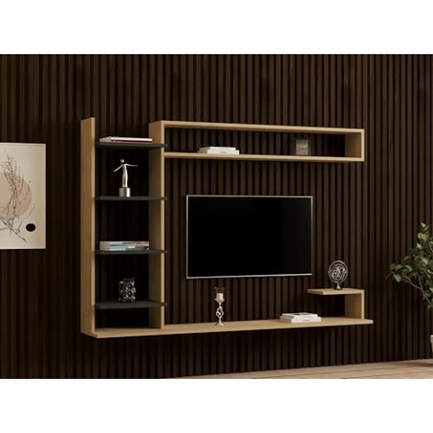 Hanah Home Scandinavian TV Unit, Sapphire & Anthracite, 180 cm | 100% Melamine Coated Particle Board, 18 mm Thick | Wall-Mountable, Stylish & Functional Design