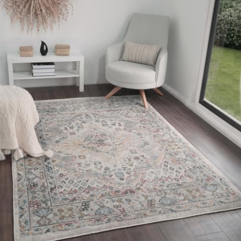 Livabliss Casablanca Vintage Teppich groß - Teppich Wohnzimmer 160x213 cm, Esszimmer, Schlafzimmer - Orientalischer Teppich Boho Style - Carpet Living Room, Bunter Muster, Taupe und Creme