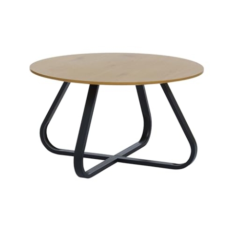 FJORDFORM Couchtisch, Eiche Melamin, Schwarze Metallbeine, Ø80cm, Oak