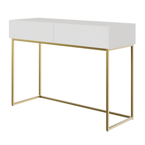 Selsey Schminktisch Makeup Tisch Frisiertisch Kosmetiktisch 110 cm Mit 2 Schubladen Veldio Weiß Goldene Beine