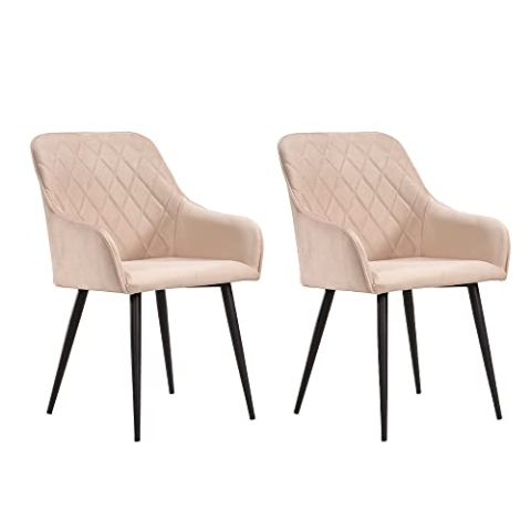 Soof&Tess – 2er-Set – Bergamo-Esszimmerstuhl – Beige – Samt – Industriell – Mit Armlehne – Leicht zu reinigende Stoffe – Hohe Qualität
