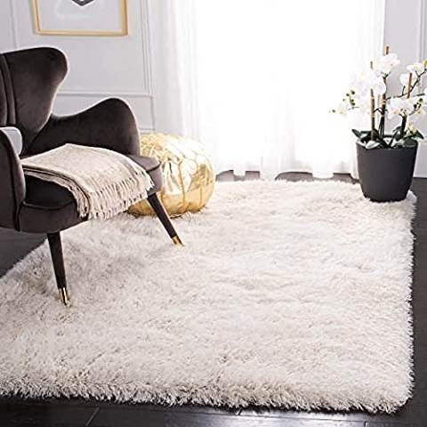 SAFAVIEH Zottelig Teppich für Wohnzimmer, Esszimmer, Schlafzimmer - Venice Shag Collection, Hoher Flor, Perle, 183 X 183 cm