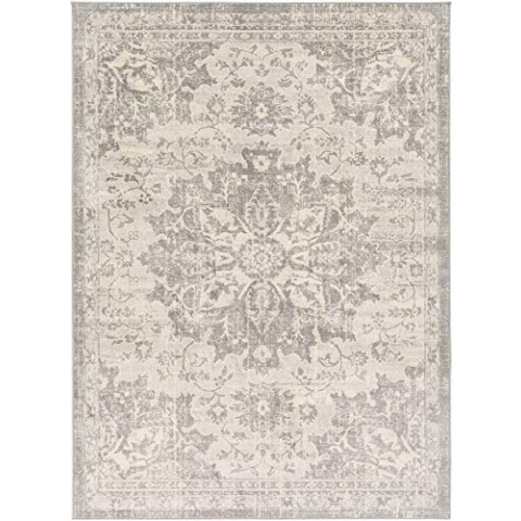 Livabliss Kubu Vintage Teppich groß - Orientalischer Teppich Wohnzimmer 200x290 cm, Esszimmer, Schlafzimmer - Boho Kurzflor Teppiche für einfache Pflege - Grau, Elfenbein