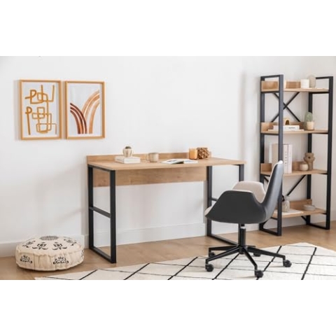 Multipurpose Study Desk, Sapphire & Black, 120 x 75 x 60 cm | 100% Melamine Coated Particle Board, 18 mm Thickness, Metal Frame | Stylish Industrial Design with Extra Storage