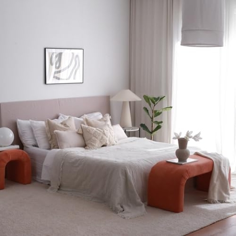 Atelier Del Sofa Stylish Coral Pouffe, Velvet Corduroy, 106 x 45 x 46 cm | 100% Polyester, Beech Tree Frame | Perfect for Modern Living Rooms & Cozy Spaces