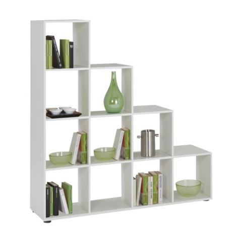 FMD furniture Treppenregal Raumteiler Bücherregal Raumtrenner 10 Fächer, in Weiß 138,5 x 141,5 x 32,6 cm (BxHxT)