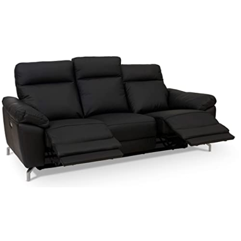 Furnhouse Ibbe Design Schwarz Leder 3er Sitzer Relaxsofa Couch mit Elektrisch Verstellbar Relaxfunktion Heimkino Sofa Doha mit Fussteil, Federkern, 222x96x101 cm