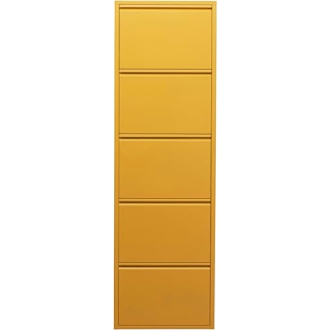 Kare Design Schuhschrank Caruso Gelb, Metall, mit 5 Klappen, Schuhablage für 10 Paar Schuhe, schmal, platzsparend, hoch, Schuhregal, Eingangsbereich, 170x50x15 cm (H/B/T)