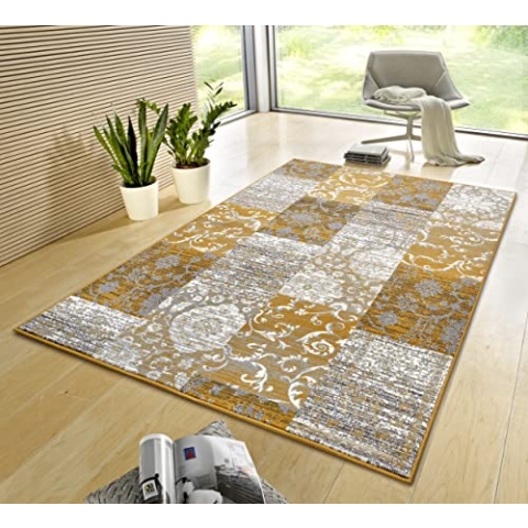 Hanse Home Gloria Teppich 200x290cm – Wohzimmerteppich Mehrfarbig Modern Velours Teppich Schlafzimmerteppich für Flur, Esszimmer, Schlafzimmer, Kinderzimmer, Wohnzimmer, Küche – Mustard
