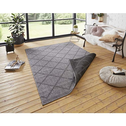 NORTHRUGS In- und Outdoor Teppich Corsica 240x340cm - Wendeteppich Wetterfest Modern Geometrisches Muster Teppich für Balkon Terrasse Garten Wintergarten Wohnzimmerteppich Wasserfest Schwarz Anthrazit