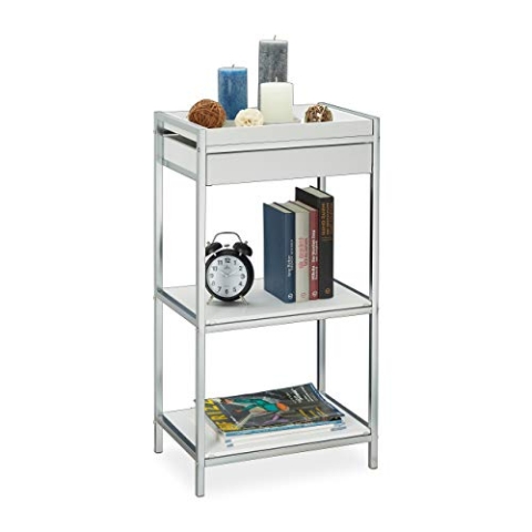 Relaxdays Standregal Küche, mit abnehmbarem Tablett, Badregal stehend, offenes Küchenregal, HBT 83,5 x 44 x 29 cm, weiß