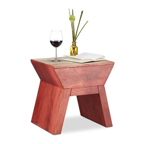 Relaxdays Beistelltisch Hocker 2 in 1, Holztisch aus Mangoholz, Sitzhocker im Bauhausstil HxBxT: 44 x 45 x 35 cm, rot