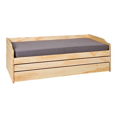 Inter Link - Funktionsbett - Stauraumbett - Bett mit Schubladen - Kiefer massivholz - Für Kinder, Jugendliche - Einzelbett - Gästebett - 2 Lattenroste - 3 Liegeflächen - Natur - Lotar - 90x200 cm