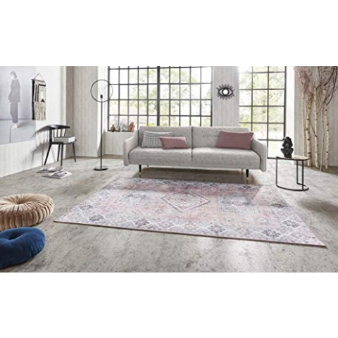 Nouristan Asmar Teppich – Wohnzimmerteppich Orient-Touch Detailiertes Muster Florales Kurflor Flachgewebe Teppich für Esszimmer, Wohnzimmer, Schlafzimmer – Alt-Pink, 200x290cm