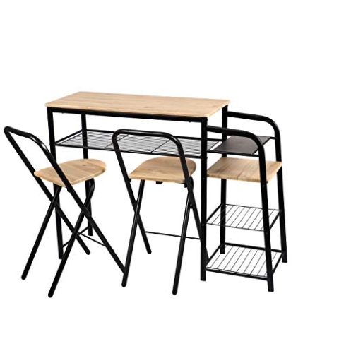 Urban living - Friends Bartisch mit 2 klappbaren Hockern und Stauraum - Schwarz
