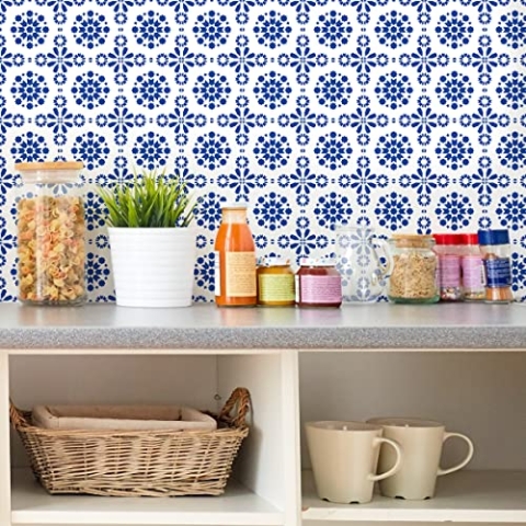 Ambiance Sticker Selbstklebende Aufkleber, Wanddekoration, Fliesenaufkleber für Badezimmer und Küche Zementfliesen Oriental Tell Basta - 24 Stück Aufkleber 15 x 15 cm