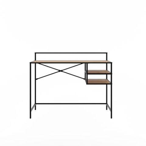 FJORDFORM Schreibtisch, Wildeiche Melamin, Schwarze Metallbeine, 2 Regale, Natur