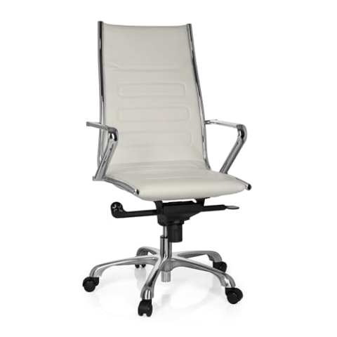 hjh OFFICE 720052 Profi Chefsessel PARIBA III Kunstleder Weiß Design Bürostuhl ergonomisch geformt, hohe Rückenlehne