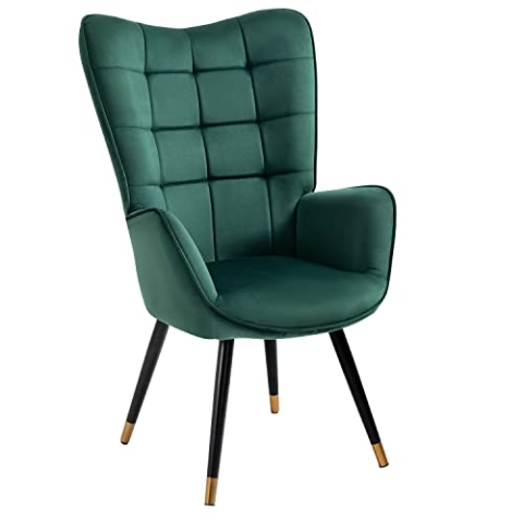 MEUBLE COSY Sessel Relaxsessel Lehnstühle Polstersessel Einzelsofa mit Vergoldeten Metallbeinen Ohrensessel für Wohnzimmer Schlafzimmer Büro Vanity, Samt, Grün