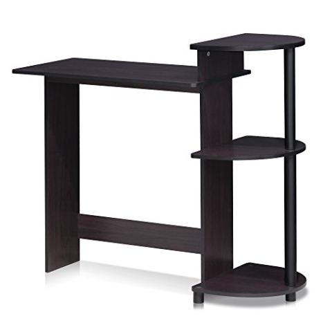 Furinno Compact Computer Schreibtisch, PC-Tisch, Bürotisch, mit Regalen, Dunkle Walnuss, 99 (Breite) x 85.3 (Höhe) x 39.4 (Tiefe) cm