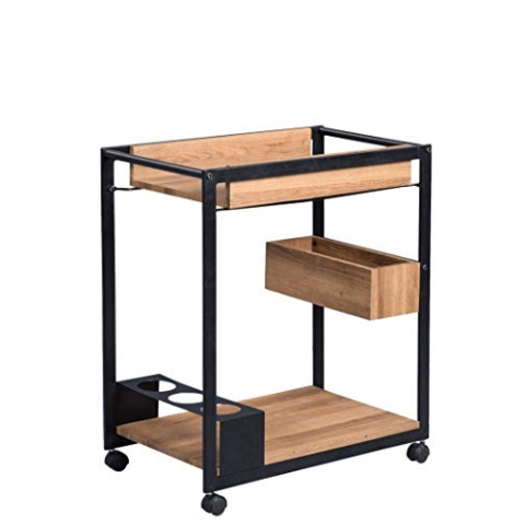 M2 Kollektion Kuba 2 Beistelltisch/Barwagen/Servierwagen, MDF Dekor Eiche braun, 64x38cm, Höhe 73cm