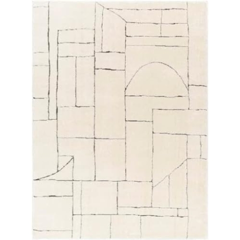 Surya Rundvik Wohnzimmer Teppich modern – Abstrakt Design in Marmor Optik für Wohnzimmer 200x275 cm, Esszimmer, Schlafzimmer - Marmor Teppich groß, weicher Teppich Kurzflor in Grau Schwarz und Creme