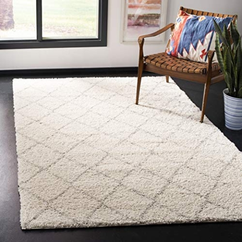 SAFAVIEH Zottelig Teppich für Wohnzimmer, Esszimmer, Schlafzimmer - Arizona Shag Collection, Kurzer Flor, Elfenbein und Beige, 122 X 183 cm