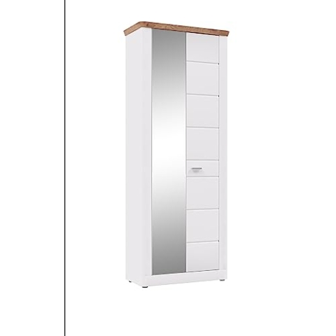 xonox.home Garderobe Michigan X1FC1613 Garderobenschrank Schrank Aufbewahrung Flurschrank in Front weiß matt Tiefzieh, Korpus weiß Nb.und Absetzung Viking Oak Nb ca. 79x204x37 cm