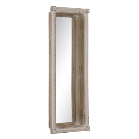 BigBuy Home Wandspiegel, Naturweiß, Glas, Mangoholz, MDF, vertikal, 106,6 x 12,7 x 38 cm