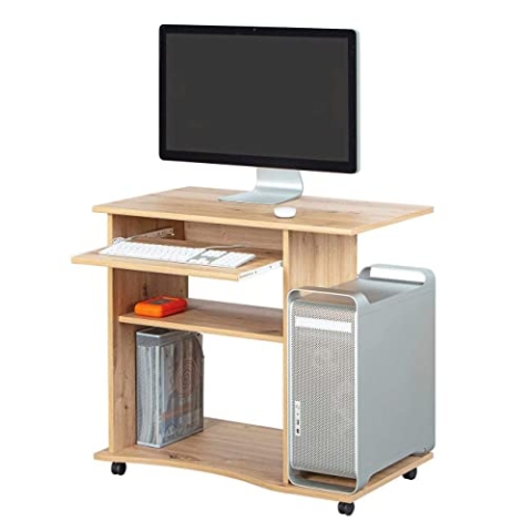 Inter Link – Schreibtisch – Laptoptisch – Computertisch - Auf Rollen – Ausziehbare Schublade – Mini Bürotisch – Laminatbeschichtet – 80 x 50 x 75cm - Eiche Artisan Nachbildung– Addu
