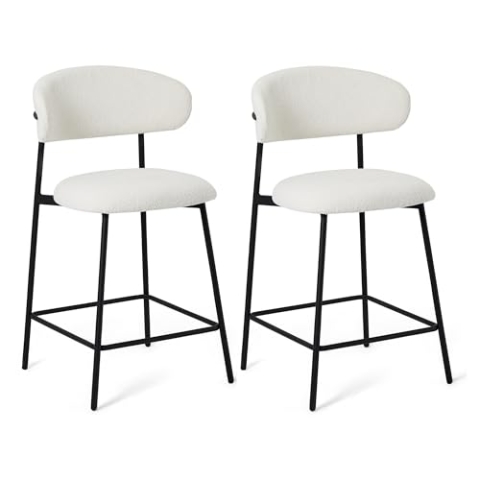 Diana Barhocker Weiß – Bouclé-Stoff, 65 cm Sitzhöhe, Metallgestell in Schwarz, Skandinavisches Design, Gepolstert, mit Rückenlehne, Oeko-TEX®-Zertifiziert, Küchenhocker, Thekenstuhl, Modern
